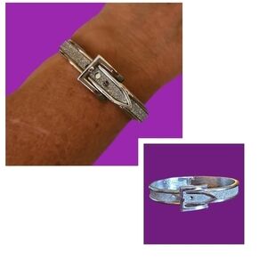 Vintage Silver Glitter Stardust Belt Buckle Clamper Bangle Bracelet